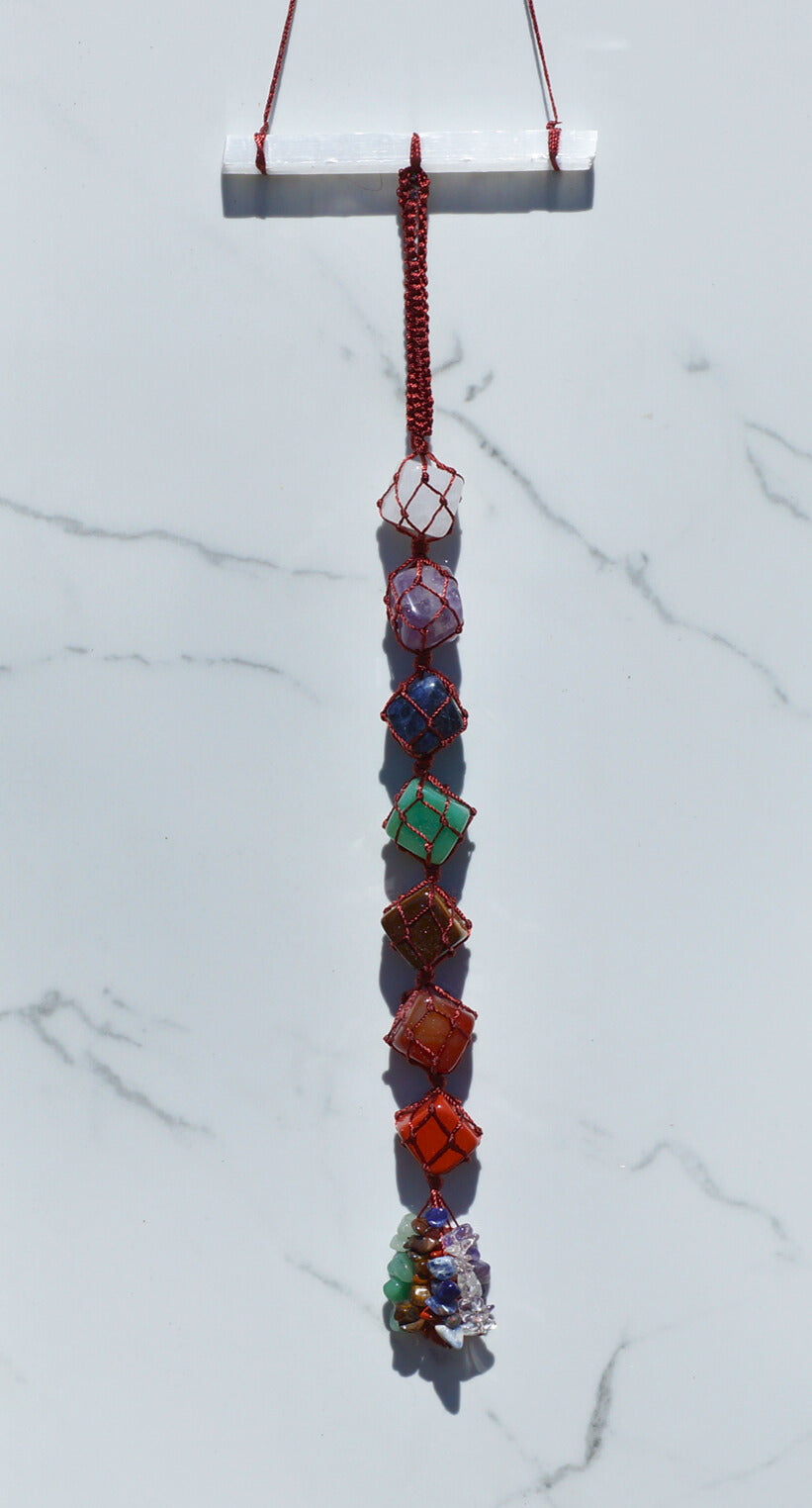7 CHAKRA STONES+SELENITE BAR CAR CHARM