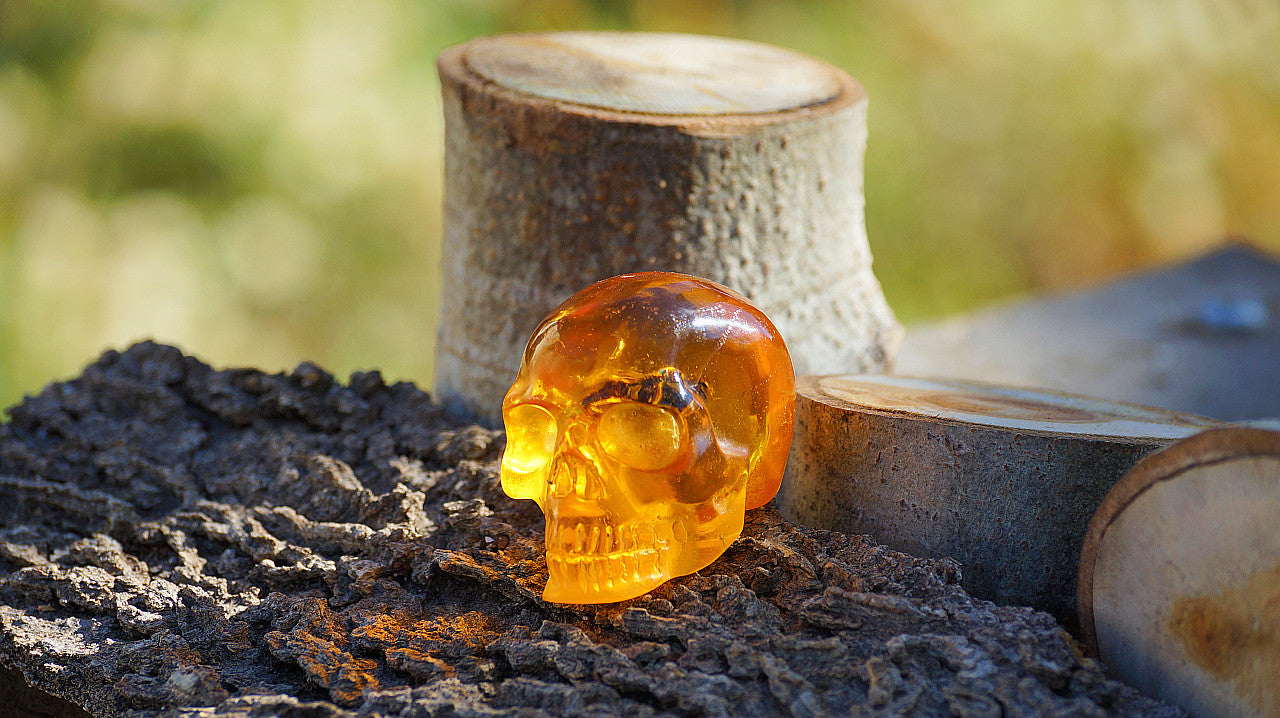 AMBER SKULL W BEES