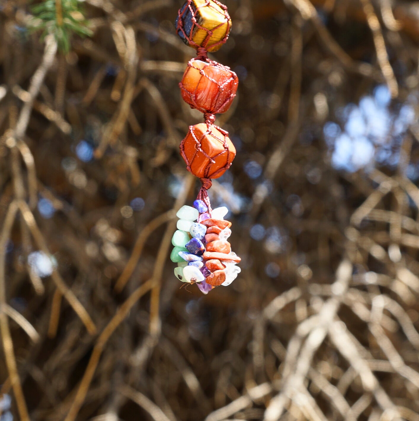 7 CHAKRA STONES+SELENITE BAR CAR CHARM (LARGE)