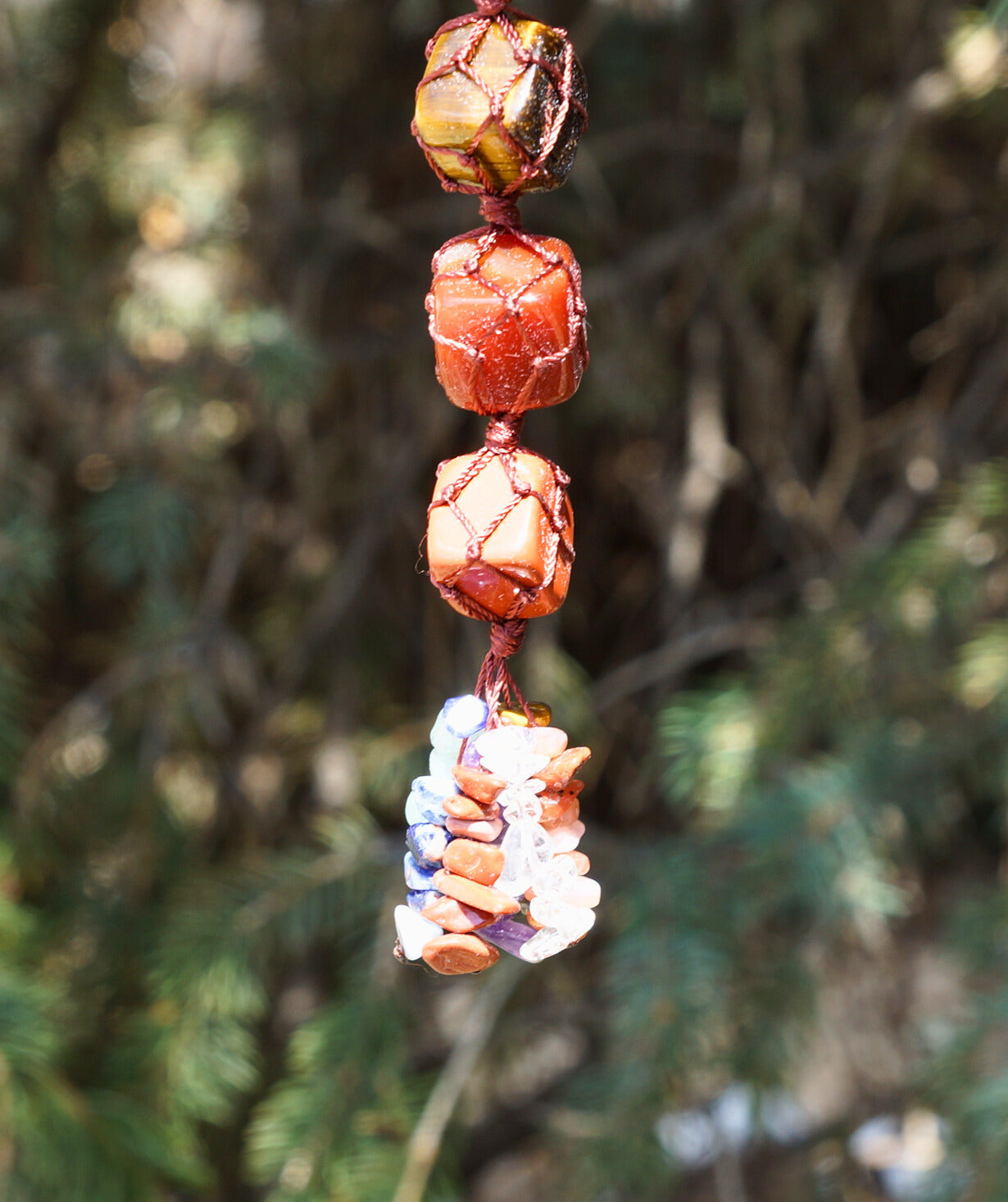 7 CHAKRA STONES+SELENITE BAR CAR CHARM (LARGE)