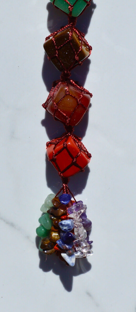 7 CHAKRA STONES+SELENITE BAR CAR CHARM (LARGE)