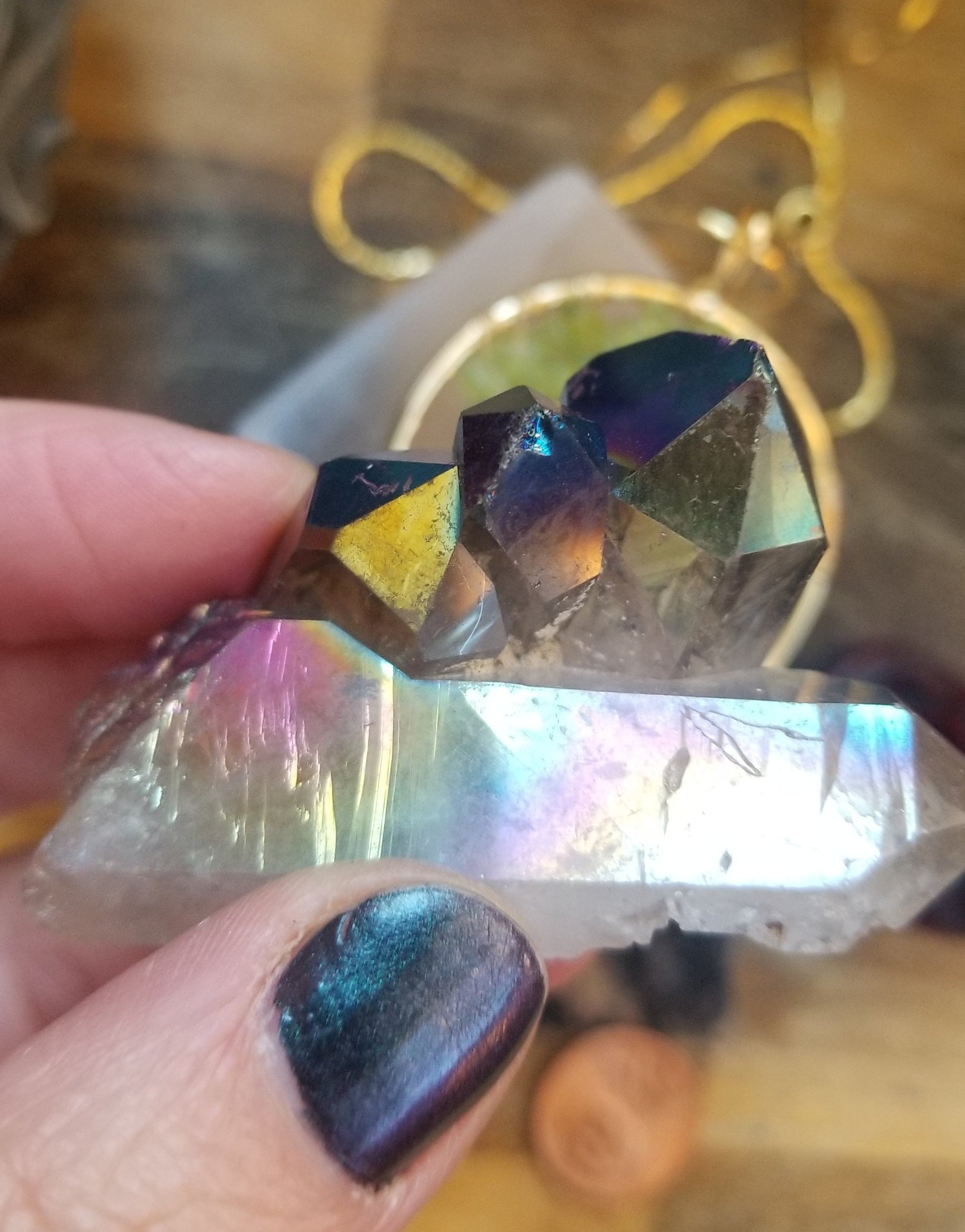 Rainbow quartz crystal cluster for removing energy  blockages in all chakras