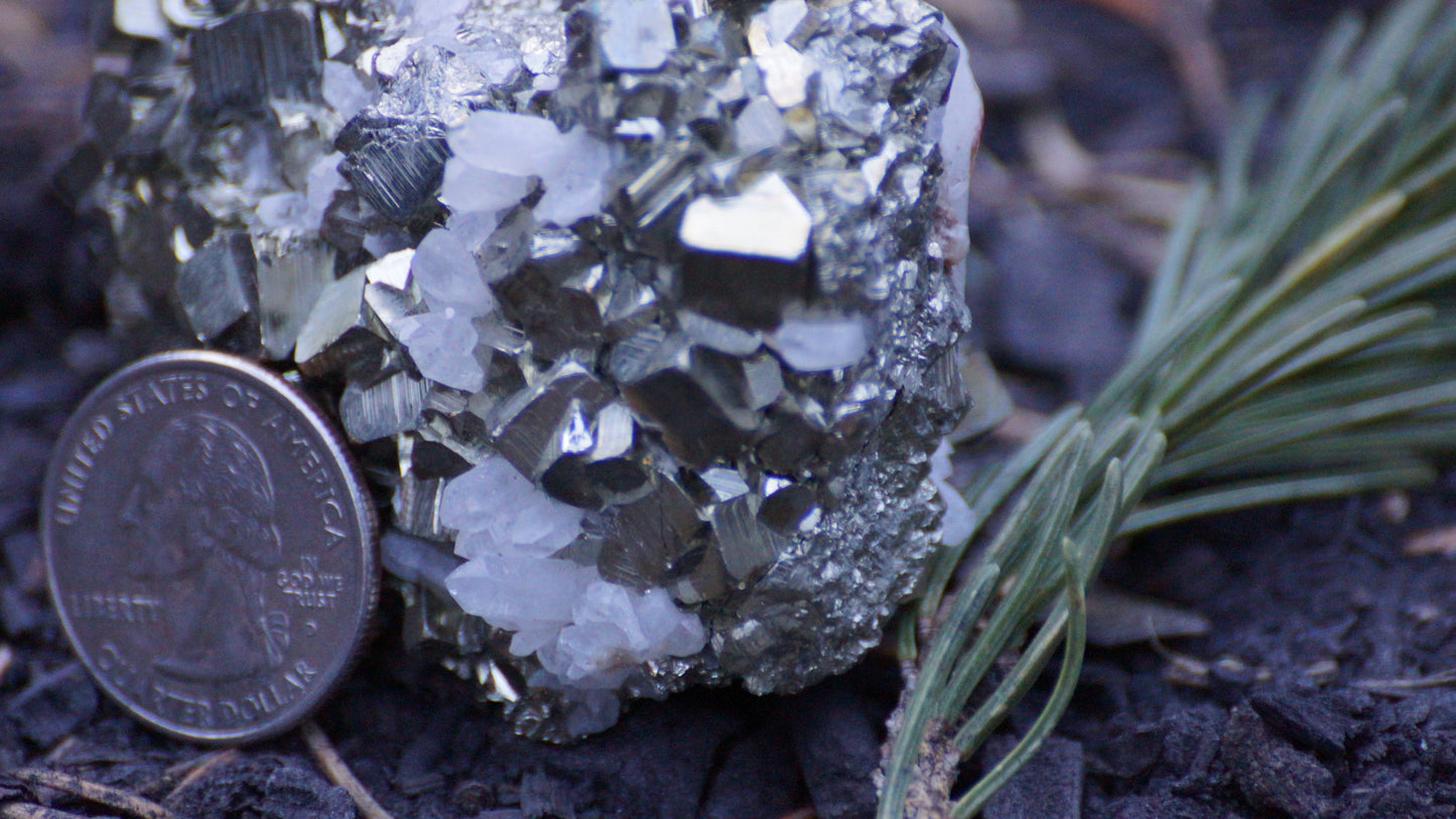 Pyrite Cluster with Quartz Crystals