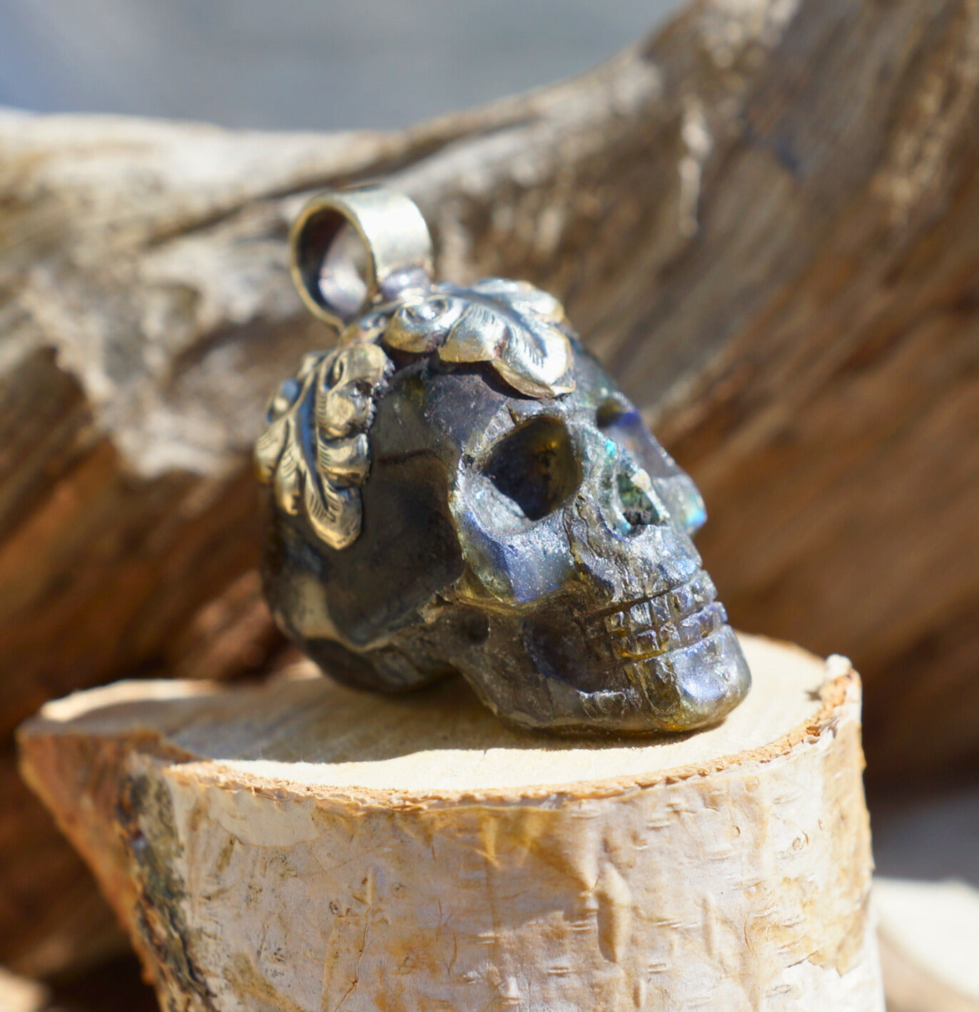 LABRADORITE SKULL PENDANT